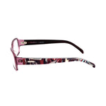 Side view of Emilio Pucci Purple Plastic Frames showcasing the patterned temples and purple lenses, size 53/14/135 mm.