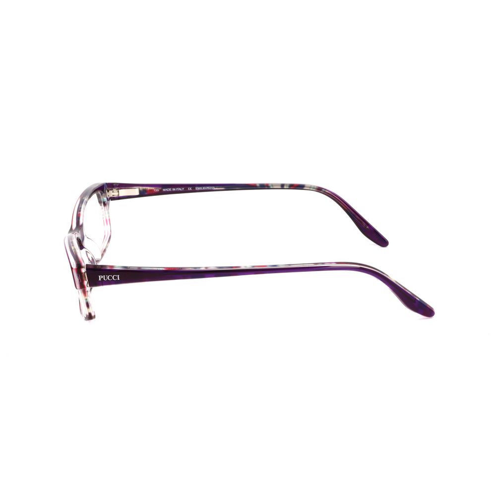 Side view of Emilio Pucci Purple Plastic Frames showing the temples and bridge measurements.