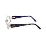 Side view of Emilio Pucci Blue Plastic Frames featuring transparent blue temples, size 53/14/130mm, stylish eyewear for women.