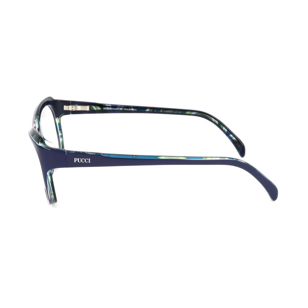 Emilio Pucci Blue Plastic Frames side view showing temples and design details, size 51/17/135 mm.