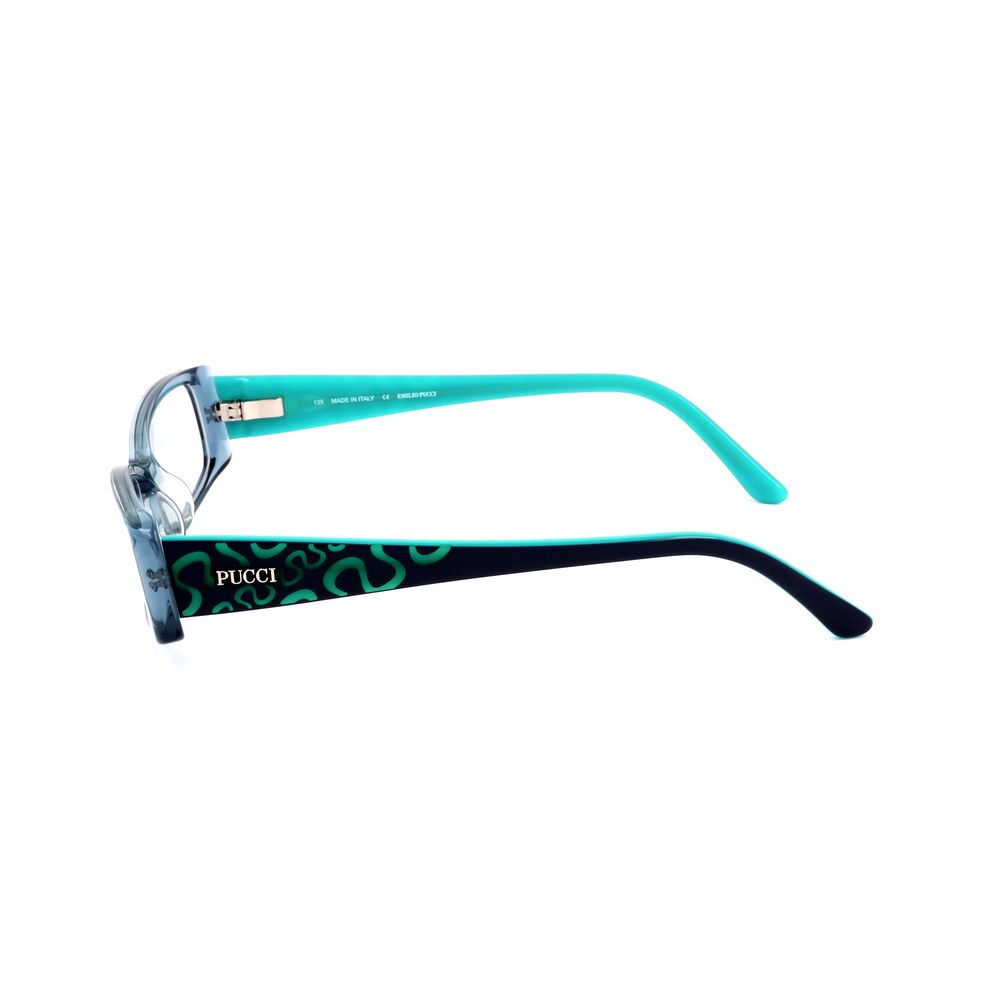 Emilio Pucci Blue Plastic Frames, side view showing temple design, EP265546251, measures 51/14/135 mm.