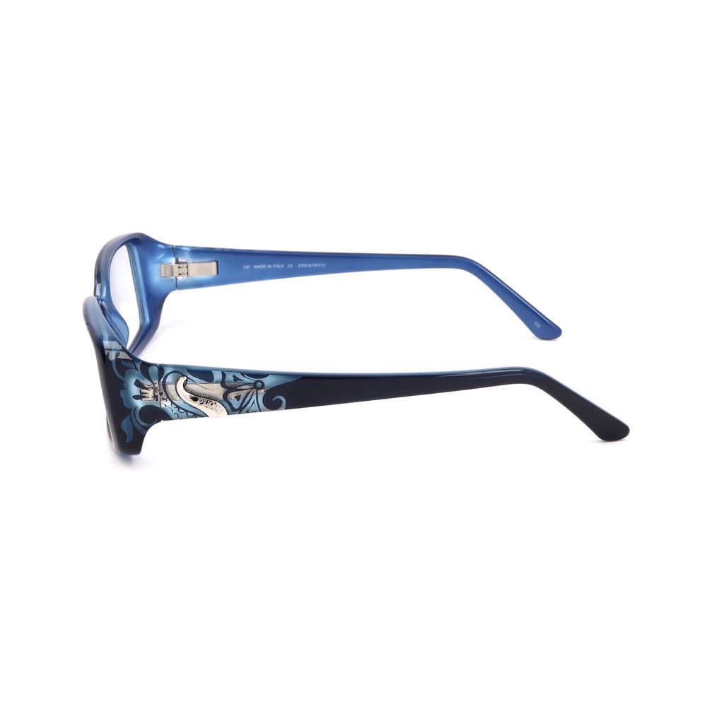 Side view of Emilio Pucci Blue Plastic Frames showcasing intricate design on the temples.