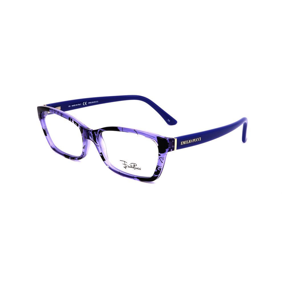 Emilio Pucci Blue Plastic Frames for women in denim color with 53/15/135mm measurements. Stylish eyewear with logo on temples.
