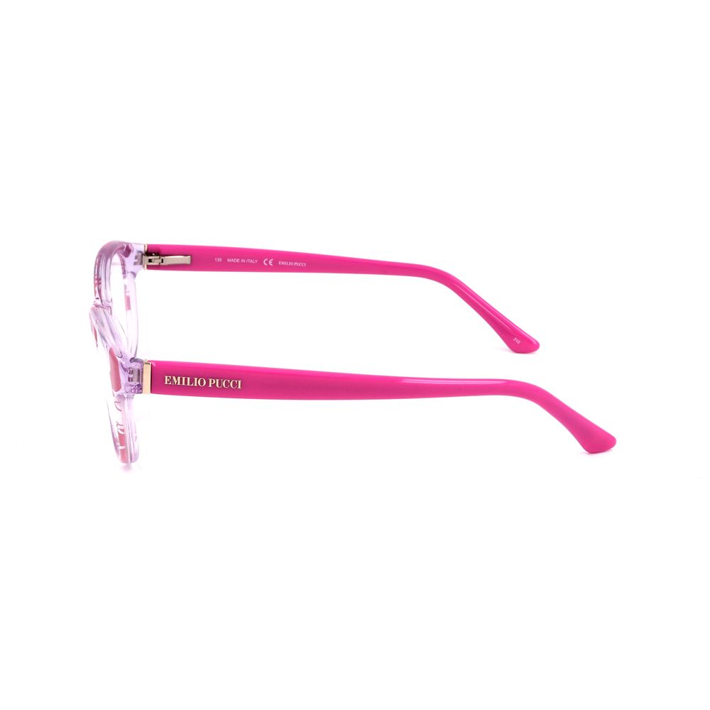 Side view of Emilio Pucci Multicolor Plastic Frames in pink, showcasing sleek temple design with brand logo.