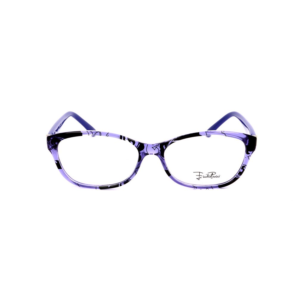 Purple and black cat-eye glasses on white background
