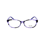 Purple and black cat-eye glasses on white background