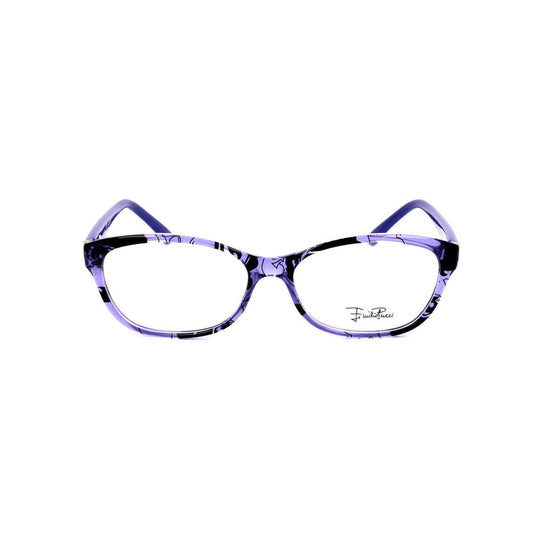 Purple and black cat-eye glasses on white background