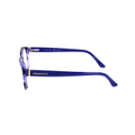 Side view of Emilio Pucci Blue Plastic Frames with denim color and dimensions 53/15/135mm, showing the temple and brand logo.