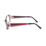 Side view of Tod's Gray Acetate Frames with red and black temple design, size 55/16/135 mm.