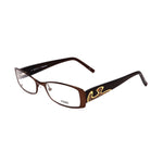 Stylish brown Fendi eyeglasses with decorative temples on a white background.