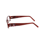 Emilio Pucci Red Metal Frames, ruby color, side view showing temple design, EP213161250, glasses size 50/17/135 mm.