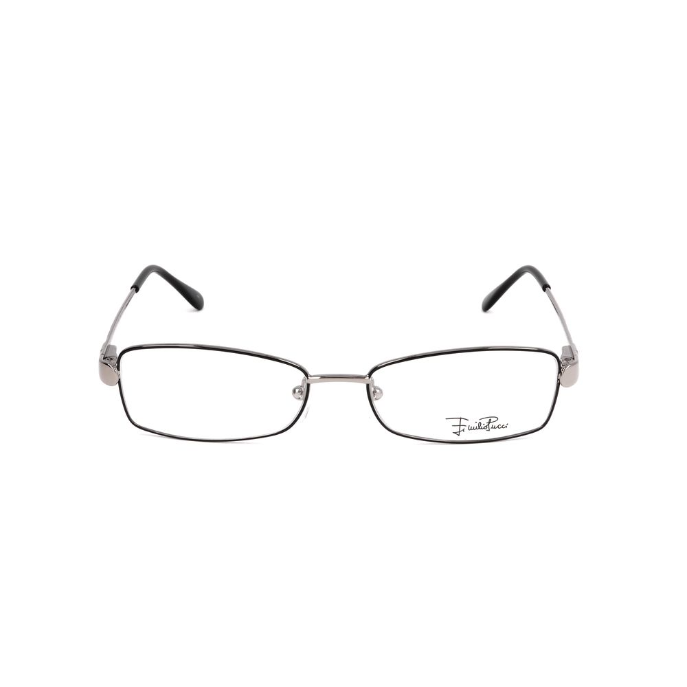 Emilio Pucci Gray Metal Frames with rectangular lens design and black temple tips, showcasing elegant style and high-quality metal construction.