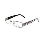Alt Tag: Emilio Pucci Gray Metal Frames with ruthenium gray color, 52/17/135 mm dimensions, stylish eyewear for women.