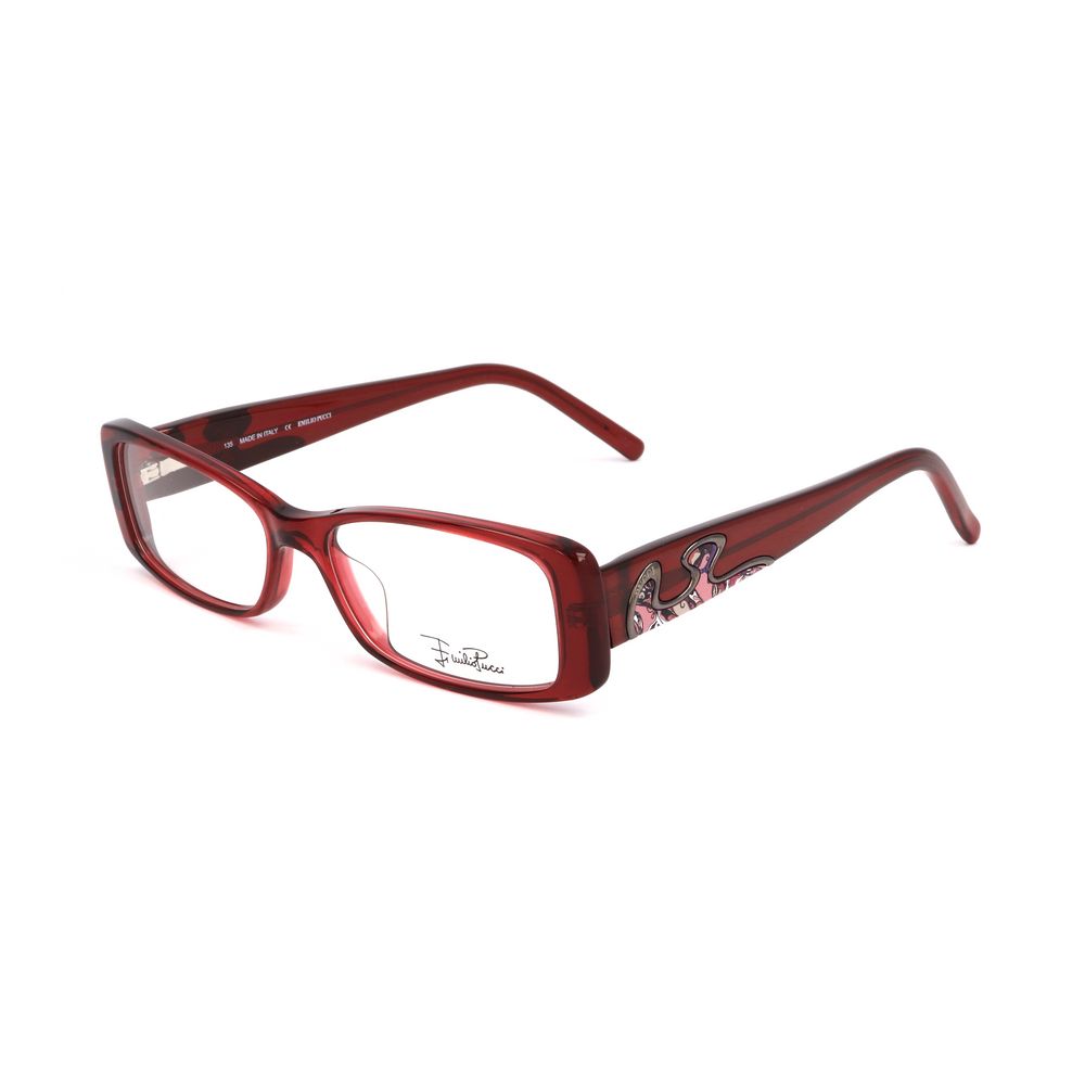 Emilio Pucci Red Plastic Frames, ruby color eyeglasses with decorative arms, size 50/15/135 mm, model EP2648612.