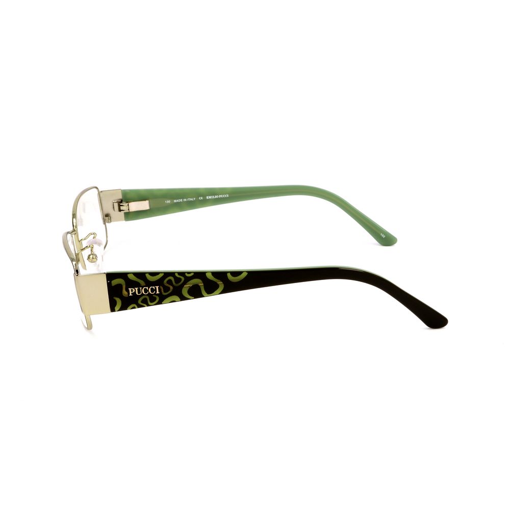 Emilio Pucci Multicolor Metal Frames, side view showcasing unique multicolored pattern with green and black accents.