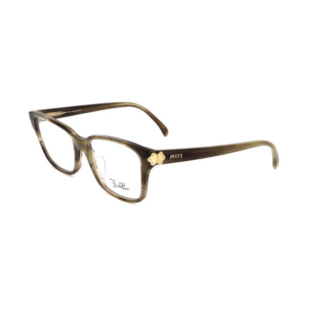 Emilio Pucci Green Plastic Frames with olive stripes, size 52/16/135mm, stylish eyewear for women.