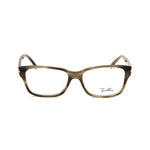 Front view of Emilio Pucci Green Plastic Frames with olive stripes, featuring dimensions 52/16/135 mm, stylish eyewear for women.