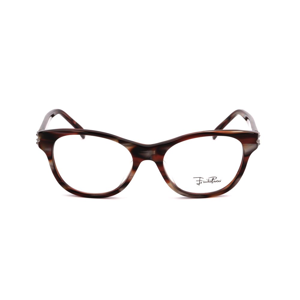 Front view of Emilio Pucci Red Plastic Frames with pearl red stripes design, measuring 49/17/135mm, for women.