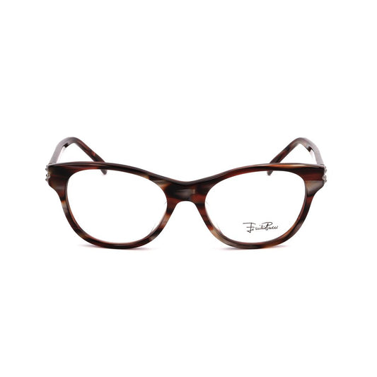 Front view of Emilio Pucci Red Plastic Frames with pearl red stripes design, measuring 49/17/135mm, for women.