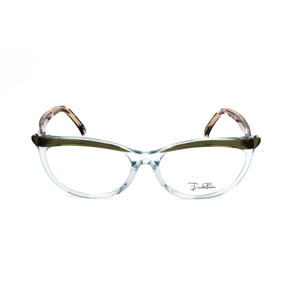 Emilio Pucci Green Plastic Frames, aquamarine glasses with 52/16/140 mm dimensions, stylish eyewear for women.