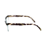 Side view of Emilio Pucci Green Plastic Frames with aquamarine color and tortoiseshell temples.