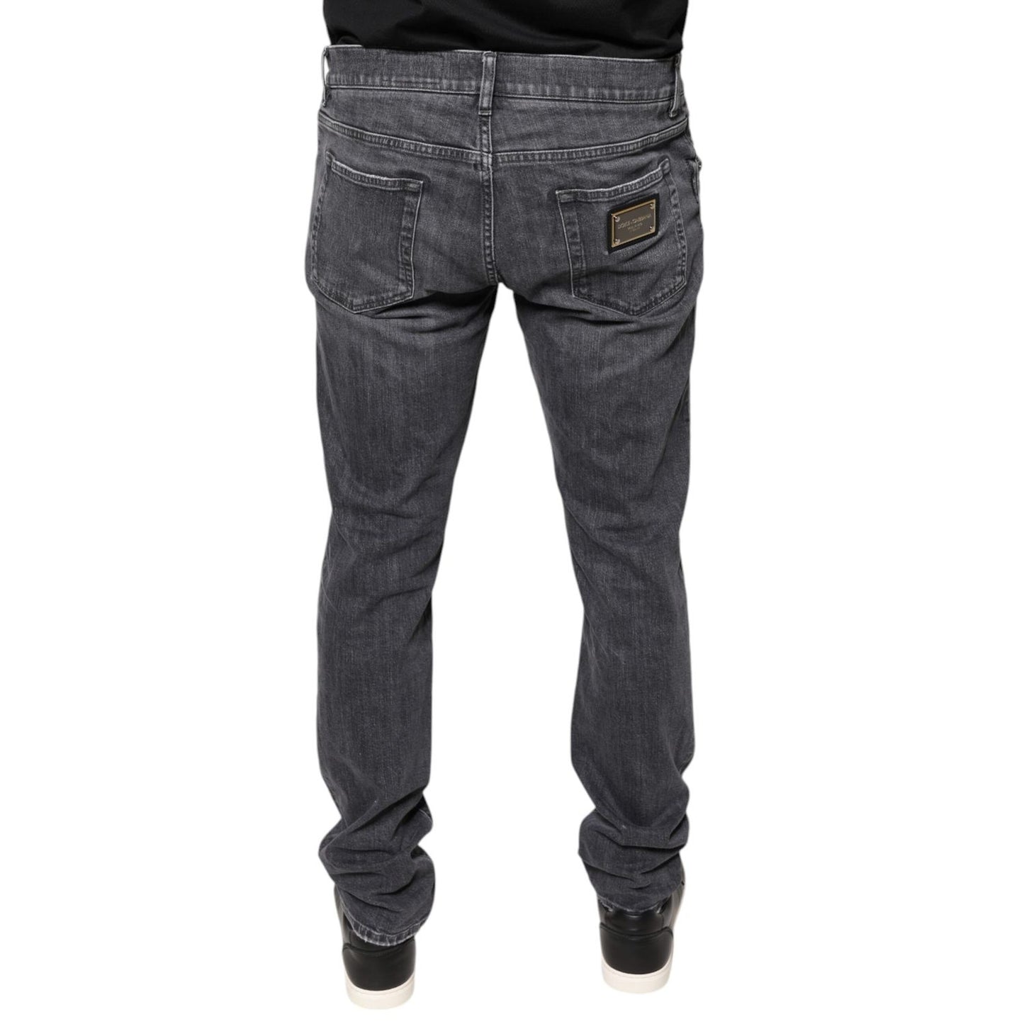 Dolce & Gabbana Dark Gray Tattered Cotton Skinny Denim Jeans