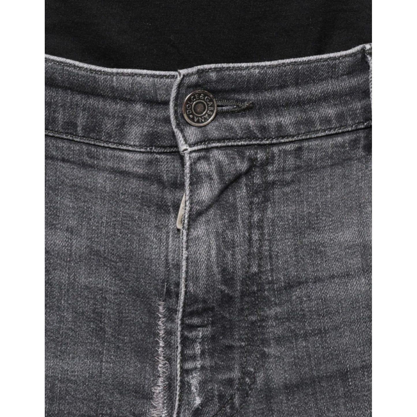 Dolce & Gabbana Dark Gray Tattered Cotton Skinny Denim Jeans