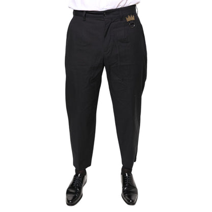 Dolce & Gabbana Black Crown Cotton Dress Pants