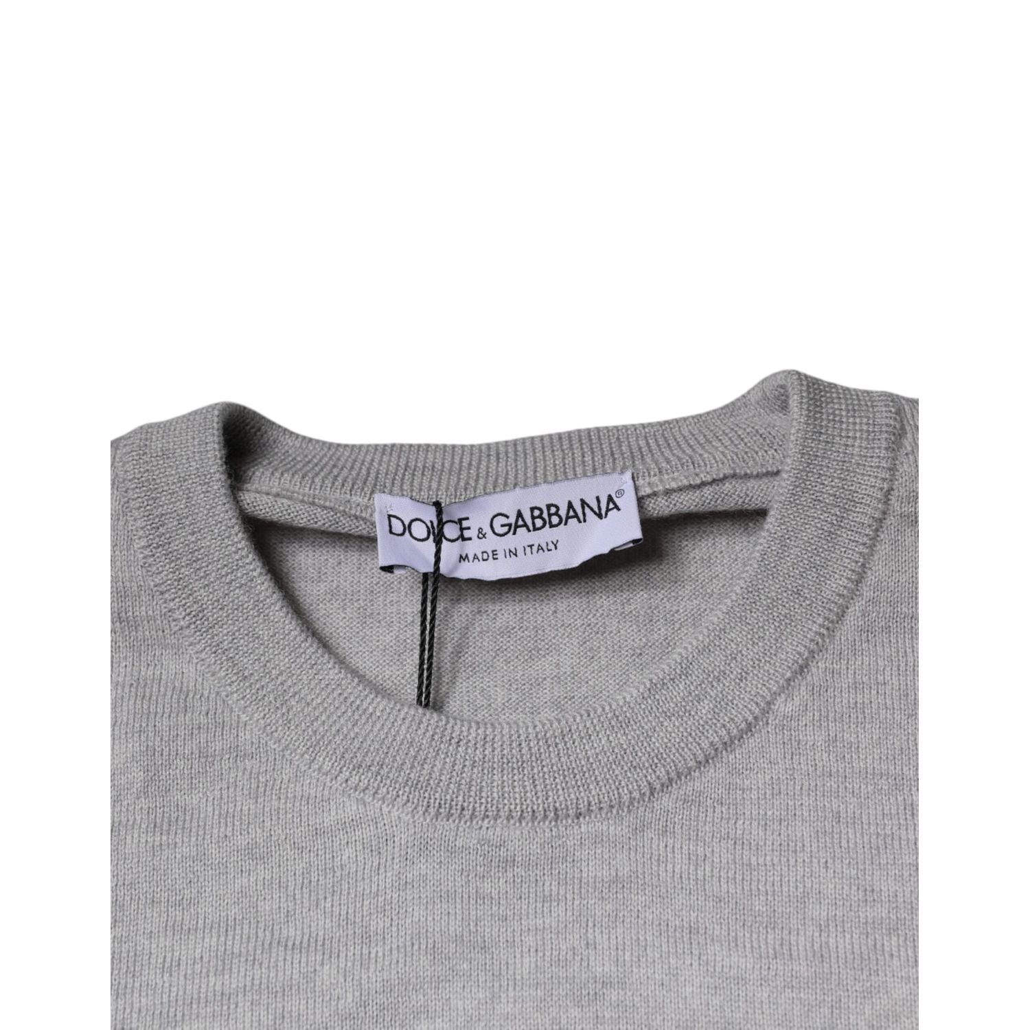 Dolce & Gabbana Light Gray Wool Crew Neck Pullover Sweater