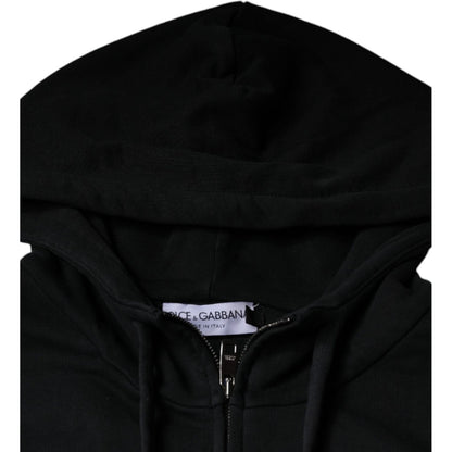 Dolce & Gabbana Black Logo Plaque Hooded Full Zip Sweater