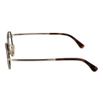 Side view of Max Mara Brown Women Glasses Frame, showing metal temples with brown accents, full-rim round style, includes branded case.