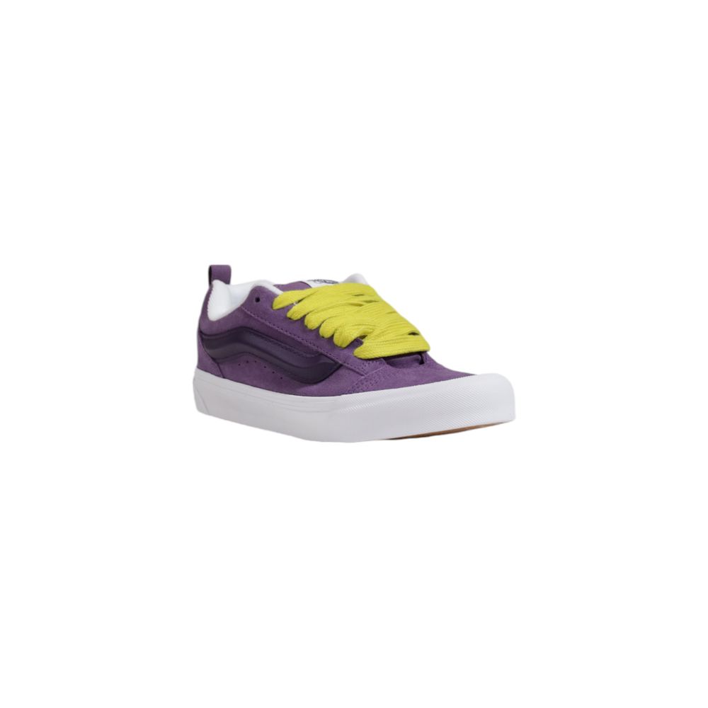 Vans Purple Suede Leather Sneaker with yellow laces showcasing classic Vans design and durable rubber sole for casual and trendy occasions.