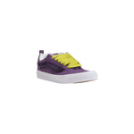 Vans Purple Suede Leather Sneaker with yellow laces showcasing classic Vans design and durable rubber sole for casual and trendy occasions.