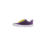 Vans Purple Suede Leather Sneaker with yellow laces and white rubber sole, side view showcasing comfort and style.