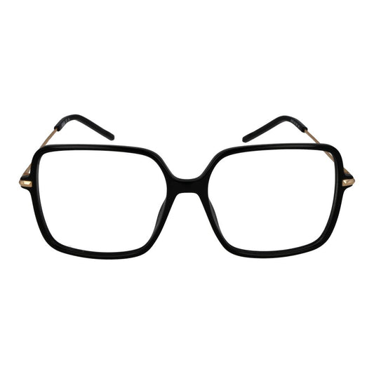 Hugo Boss Black Women Glasses Frame, square acetate full-rim design, demo plastic lenses, elegant black color, includes branded case.