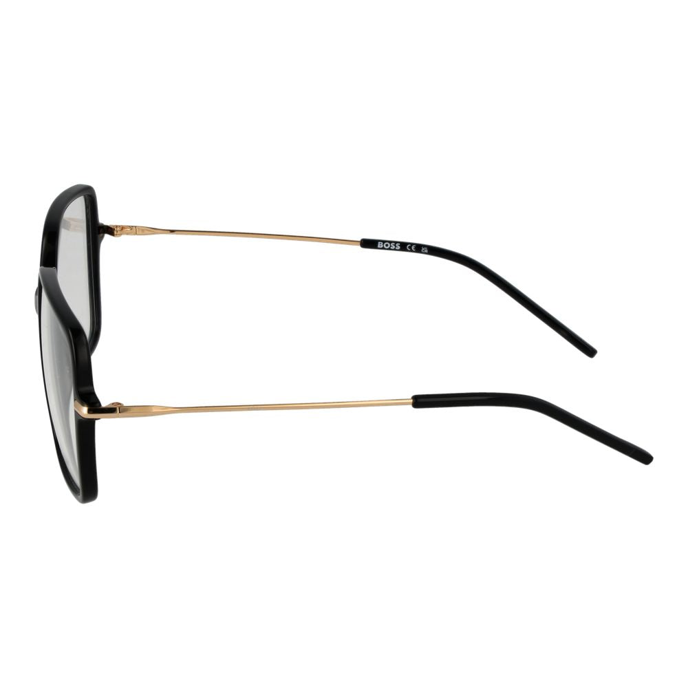 Hugo Boss Black Women Glasses Frame side view with black acetate square frame and gold temples