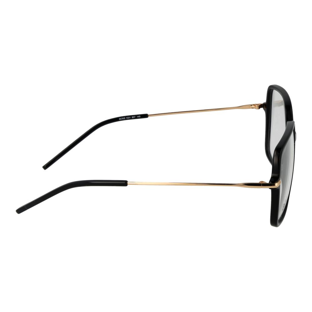 Side view of Hugo Boss Black Women Glasses Frame in acetate with full-rim design, featuring black color and square style.