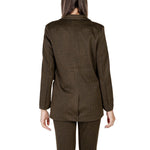 Back view of ICHI Green Polyester Blazer, women's oversized jacquard blazer with classic lapel and two-button closure.
