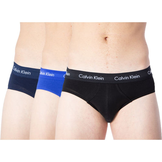 Three pairs of Calvin Klein Underwear Blue Cotton Underwear displayed with elastic waistband and logo, showcasing comfort and style.