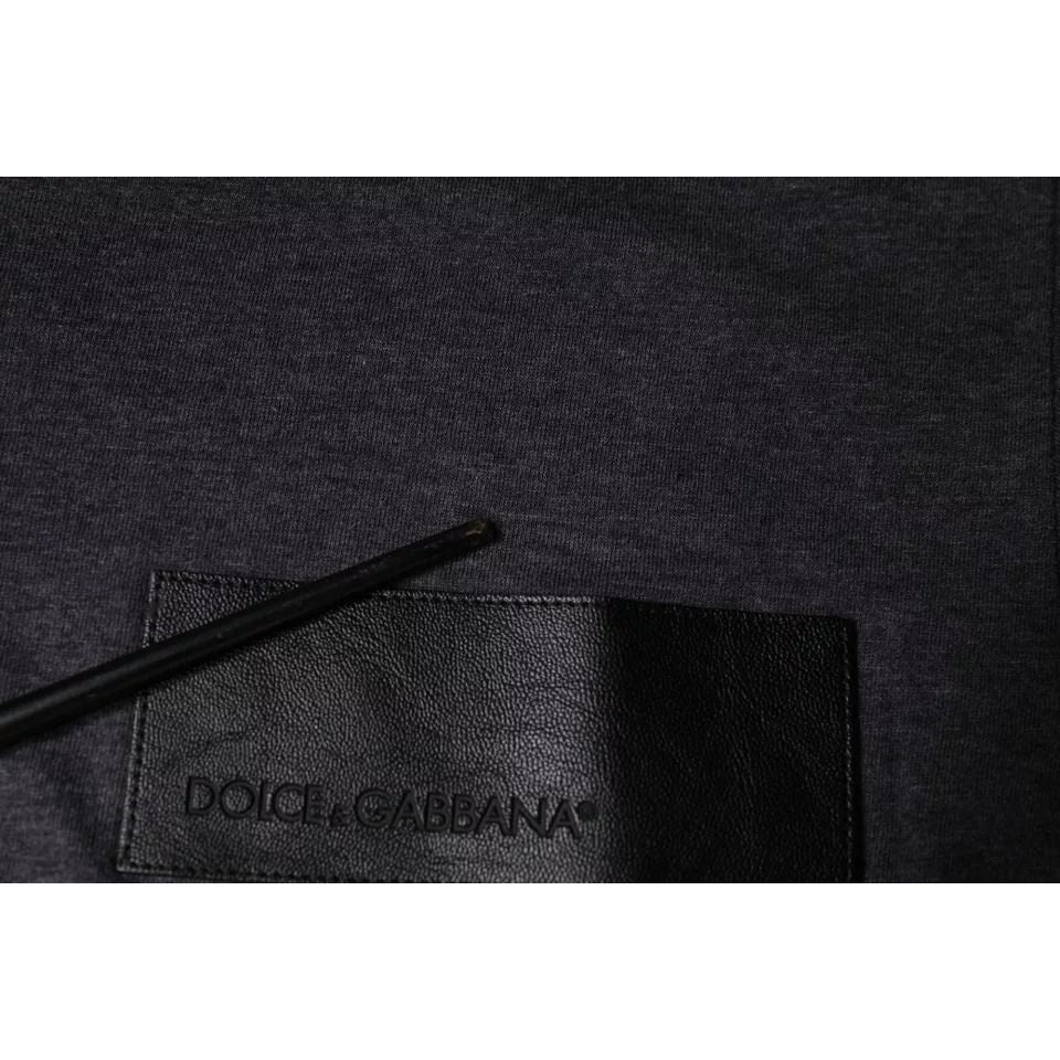 Dolce & Gabbana Gray Logo Patch Cotton Crew Neck T-shirt