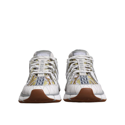 Versace White Trigreca Barocco Print Low Top Sneakers Shoes