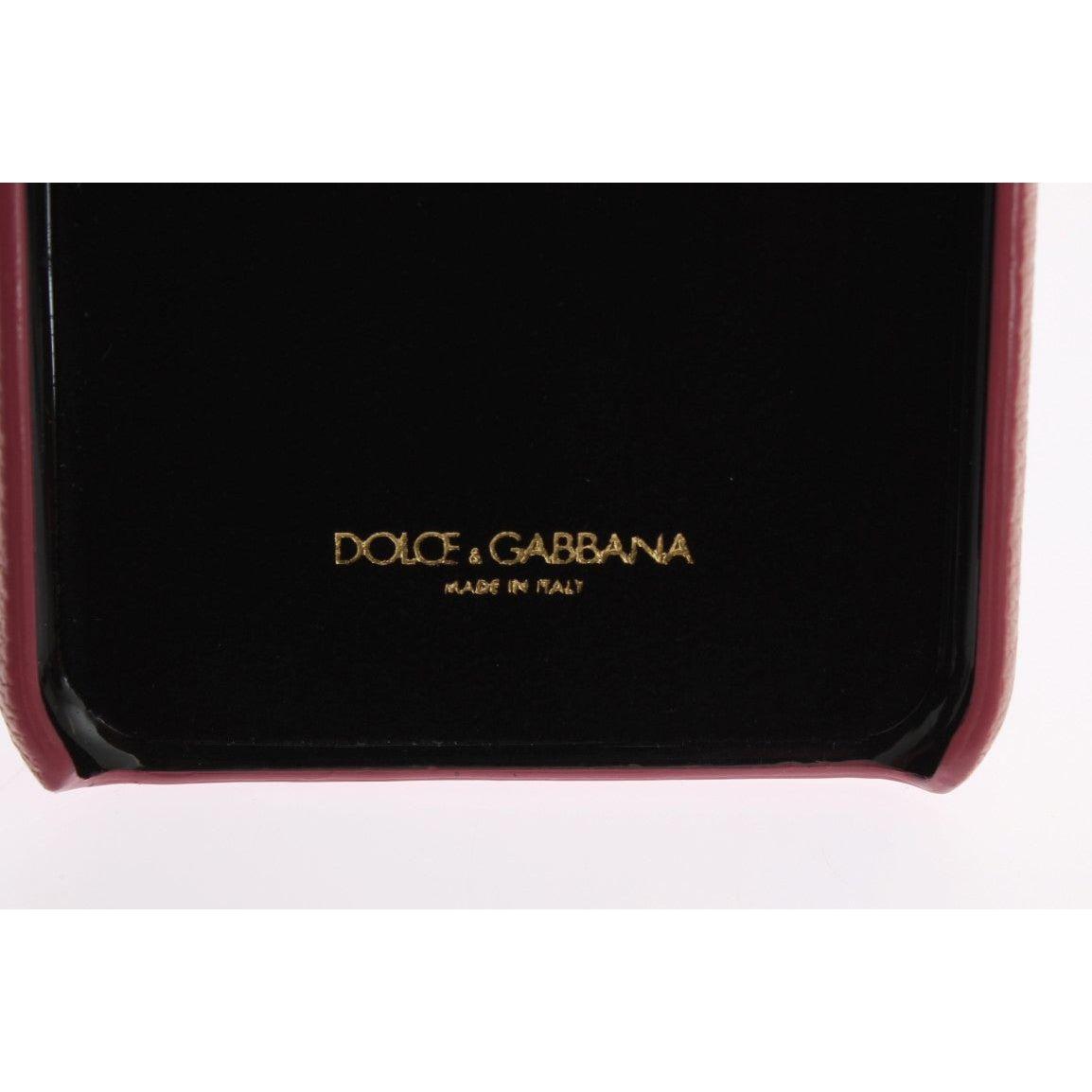 جراب Dolce &amp; Gabbana الأنيق المصنوع من الجلد باللون الوردي الكريستالي للآيفون