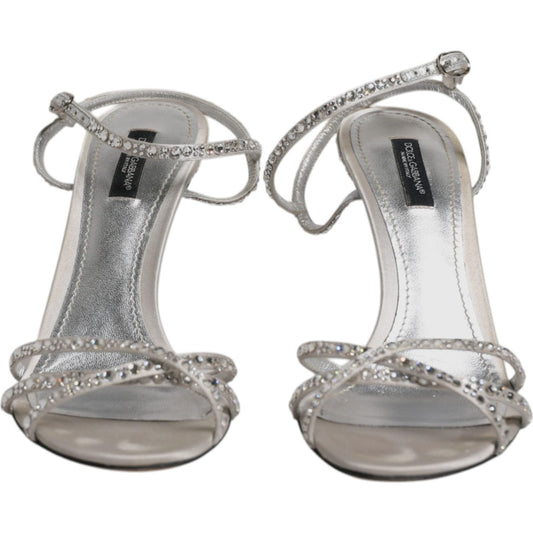 Dolce & Gabbana Silver Crystal Ankle Strap Sandals Shoes LA11990-38