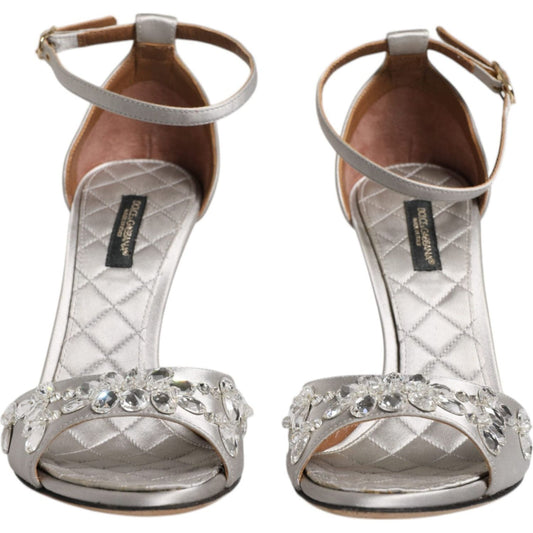 Dolce & Gabbana Silver Ankle Strap Crystal Sandals Shoes LA12003-37