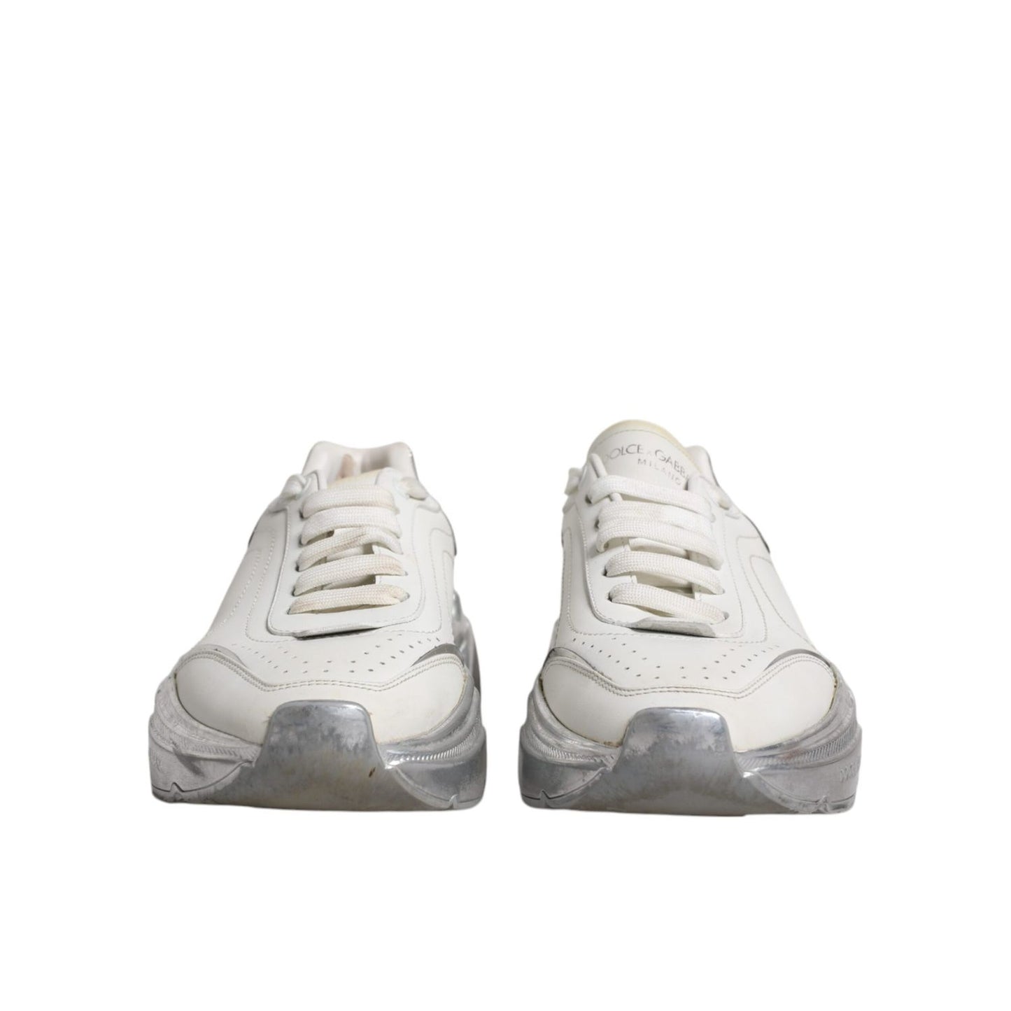 Dolce & Gabbana White Silver Daymaster Low Top Sneakers Shoes LA12432-38