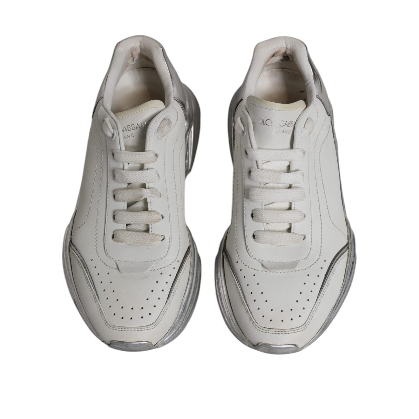Dolce & Gabbana White Silver Daymaster Low Top Sneakers Shoes LA12432-38