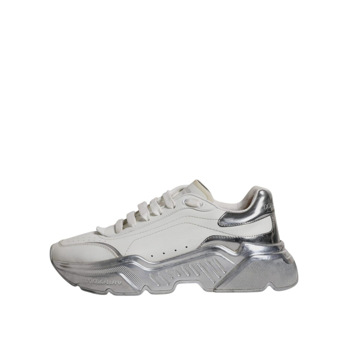 Dolce & Gabbana White Silver Daymaster Low Top Sneakers Shoes LA12432-38