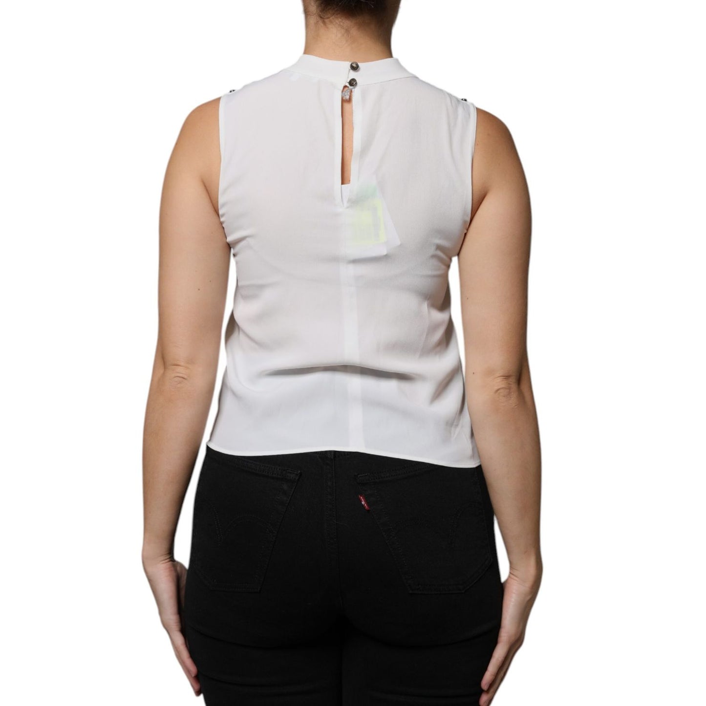 Patrizia Pepe White Mock Neckline Sleeveless Tank Blouse Top