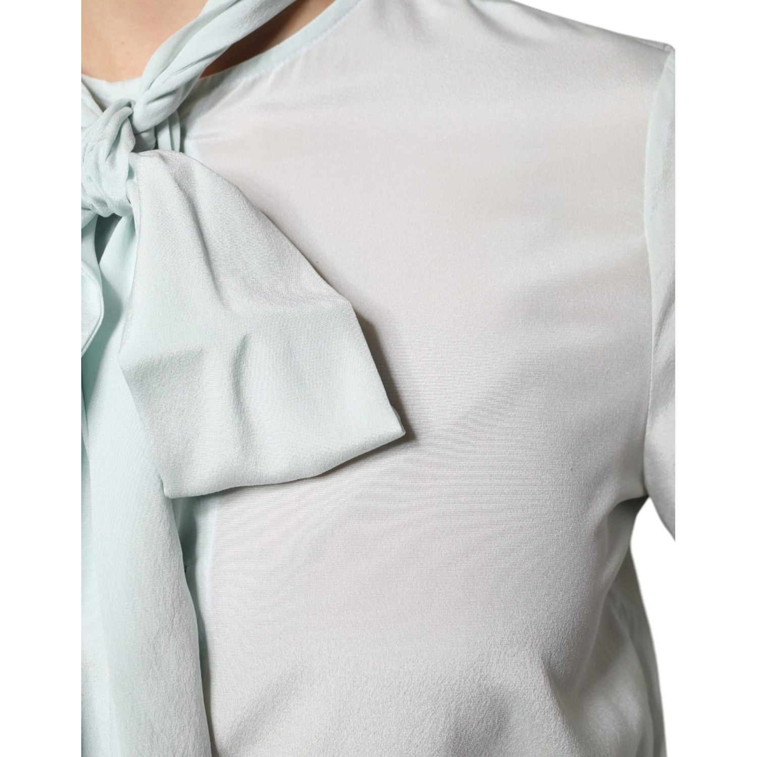 Ballantyne Light Blue Silk Ascot Collared Long Sleeves Top