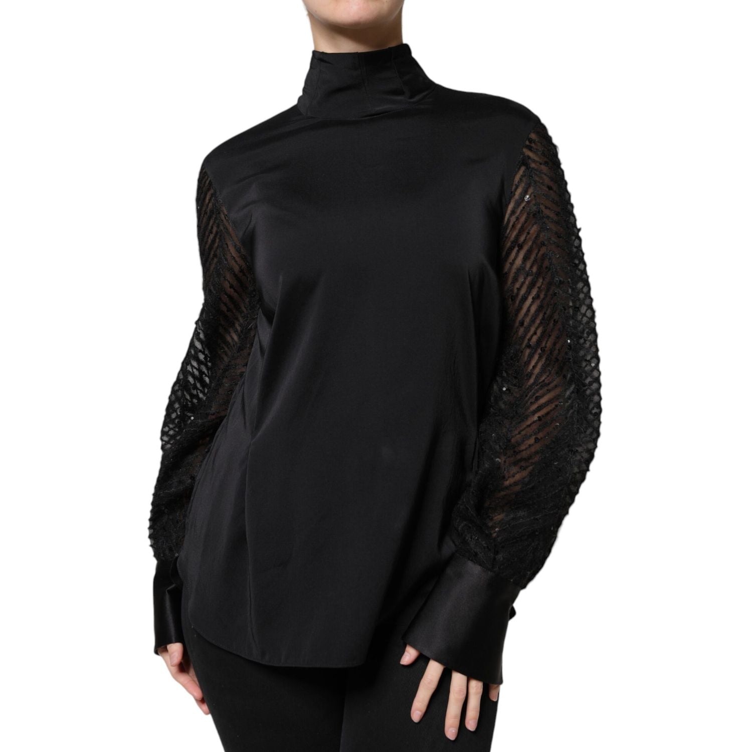 Brunello Cucinelli Black Silk Blend Long Sleeves Blouse Top